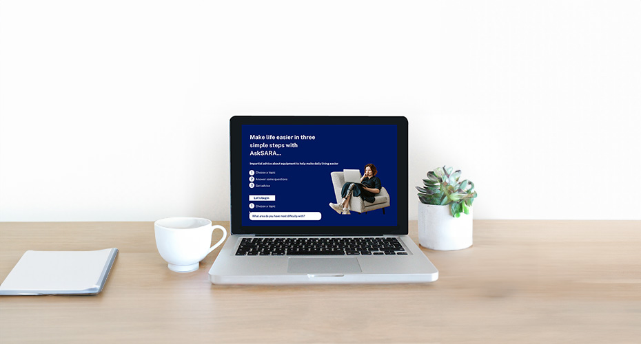 Laptop on a table with Ask SARA on screen