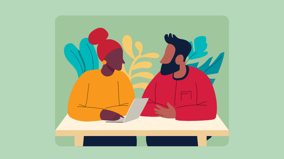Illustration of two people chatting